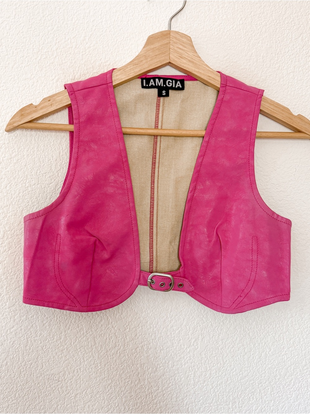 I.AM.GIA Pink Faux Leather Cropped Vest size Small